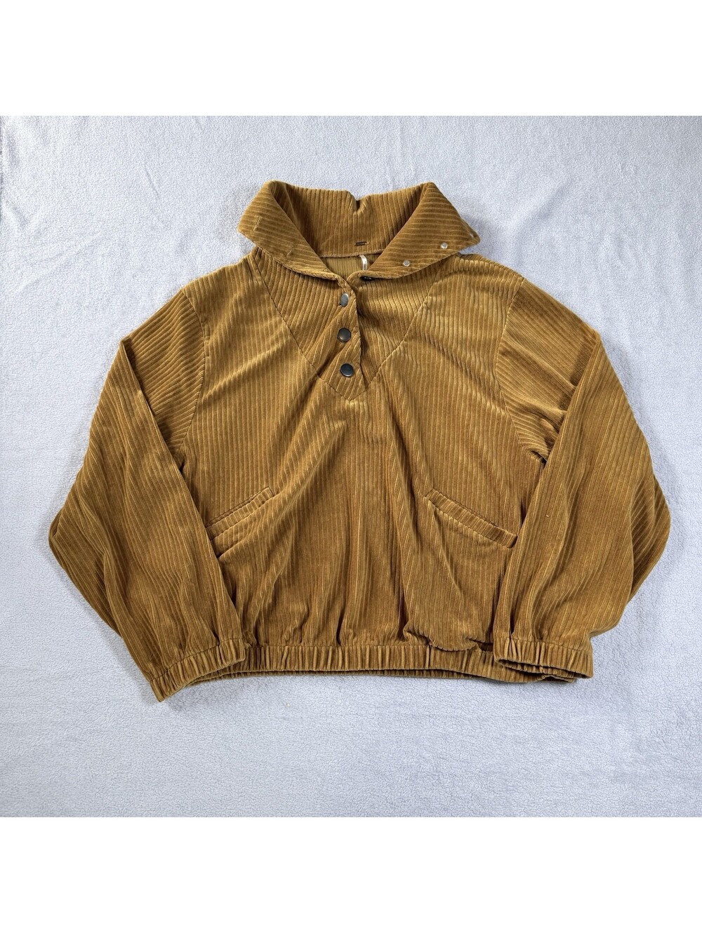 Free People Selena Slouchy Pullover Ribbed Button Close Front Hip Pockets Large